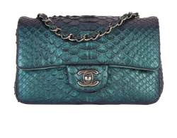 Mini Rectangular Iridescent Flap Bag, Python, Blue, 20520735(2014-15), 3*